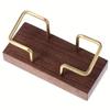 1pc Modern Walnut Wood & Metal Business Card Holder With Golden Accents, Durable Office/Home Use, Fits Index Cards, Desk Card Case