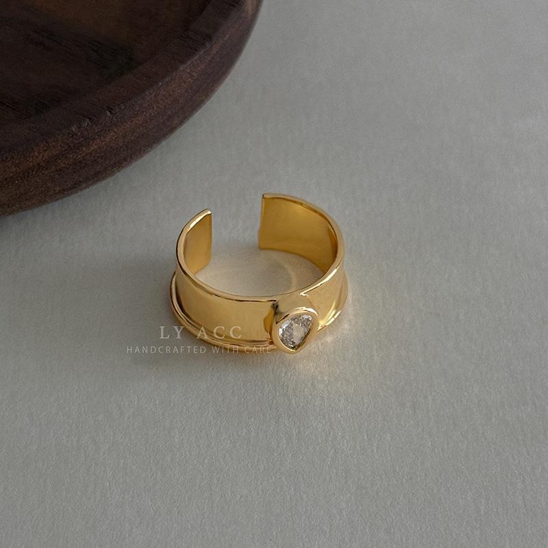 Ins Minimalist Style Combination Ring Plain Ring Jade Love Diamond Gold and Silver Versatile Commuter Stacked Open Ring