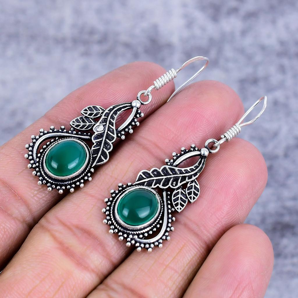Green Onyx Gemstone Handmade 925 Sterling Silver Jewelry Earring 1.97" M-2694