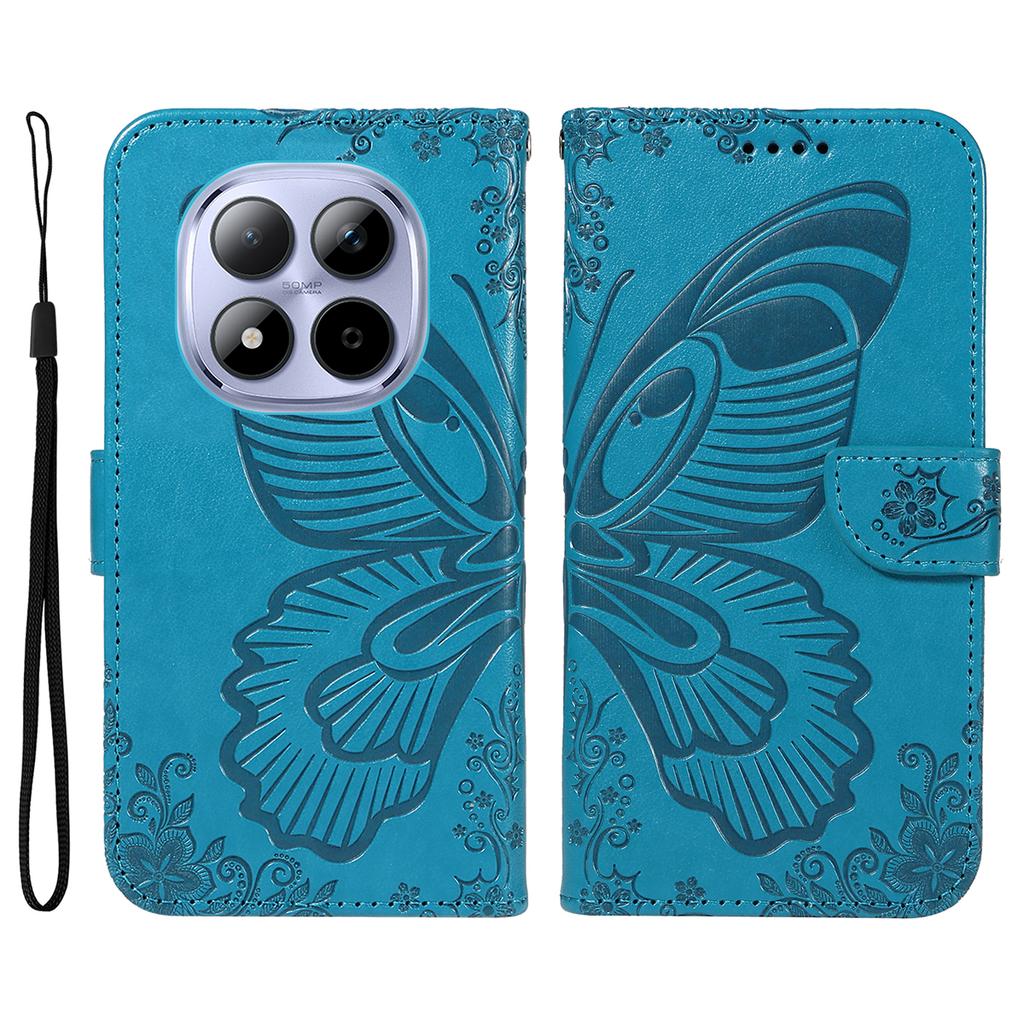 For Xiaomi Redmi Note 15 Pro 5G (Global) Case Butterfly Pattern PU Leather Folio Flip Phone Cover -  Blue
