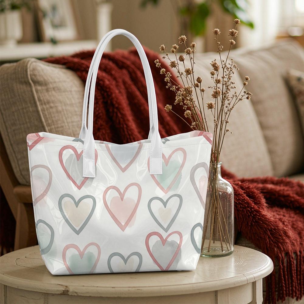 Fashion Heart Print Tote Bag Casual Large Capacity Shoulder Handbag for Daily Use
