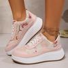Fashion Rimocy Fashion Glitter Platform Sneakers Women Spring Lace Up Pink Sports Shoes Woman Plus Size 43 Thick Bottom Walking Shoes