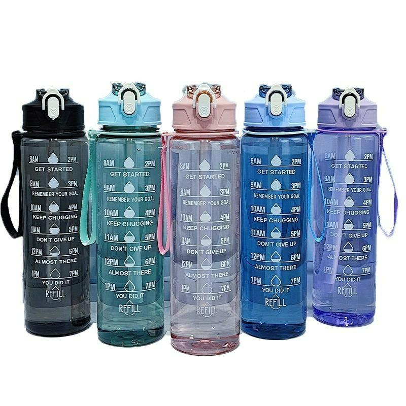 Przezroczysty Letni Sportowy Kubek na Wodę z Uchwytem, Słomką i Skalą