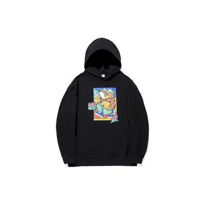 Li Ning X Pablo Ientile Collaboration Skateboard Series Cartoon Print Loose Pullover Hoodie Unisex Hoodies Black AWDU317-1