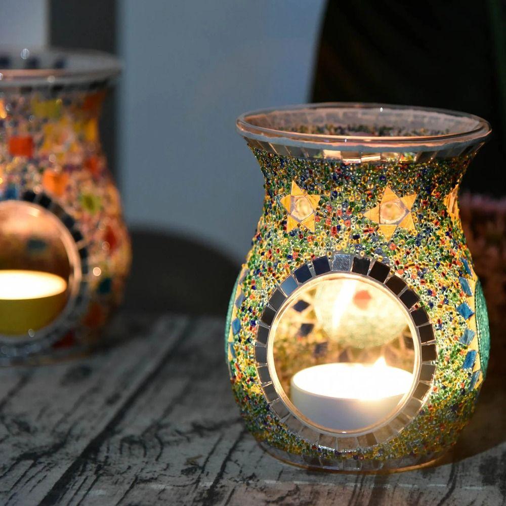 Mozaikový skleněný aroma svícen Klasický kadidelnicový aromaterapeutický difuzér na olej Vánoční dárek