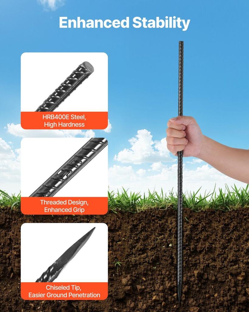 24-Inch 20 Pack Rebar Stakes Heavy Duty Straight Galvanized Ground Anchors