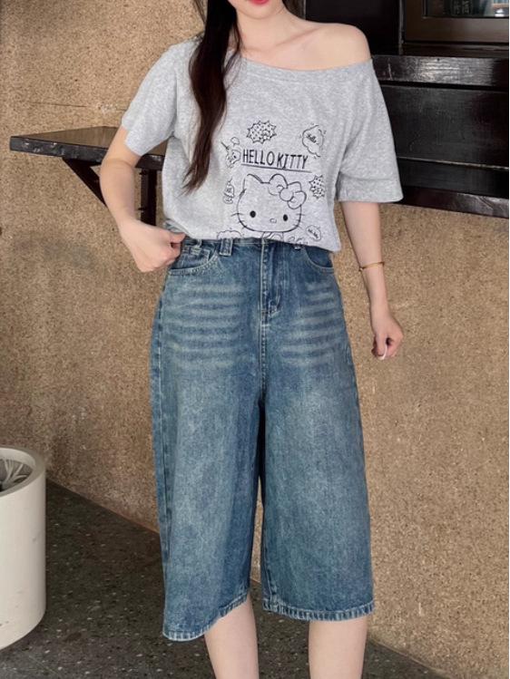 Women's New Tang Wide-Leg Seven-Point Jeans - Summer 2026 Relaxed Straight-Leg Style