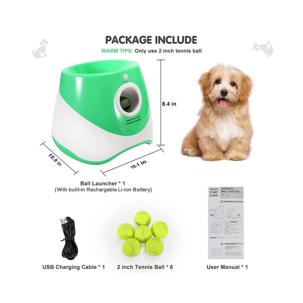 (6 Balls, Green) Dog Automatic Ball Launcher with 3/6/9 Balls Pet Interactive Ball Thrower Device for Dogs Puppy Pet