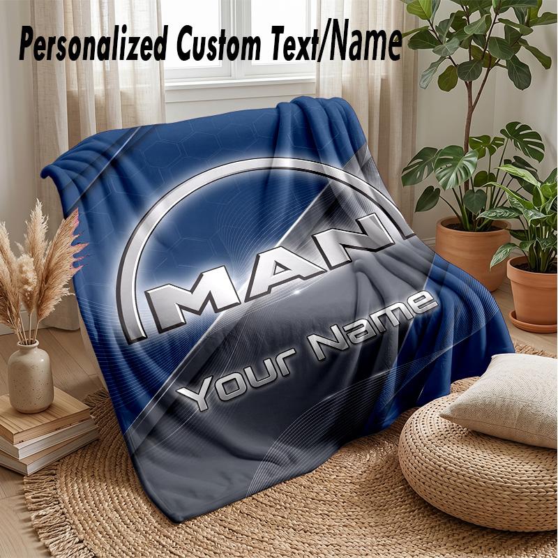 MAN Truck Custom Flannel Throw Blanket Print Your Name Text Soft Warm Blanket Holiday Present