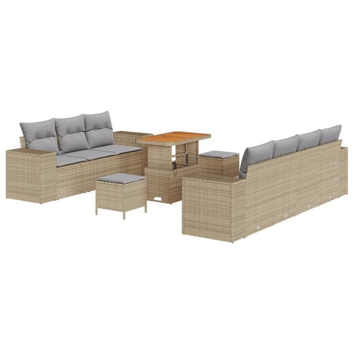 Ensemble de Canapé de Jardin de 10 Pièces Beige Rattan Poly 3361972