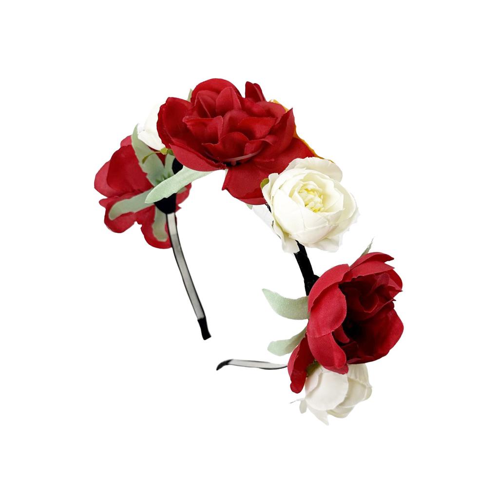 Fascia per capelli con fermaglio per capelli a forma di fiore simulato per primavera ed estate, camelia rossa e bianca, copricapo per matrimonio, festival, festa, fiore per capelli, accessori per capelli