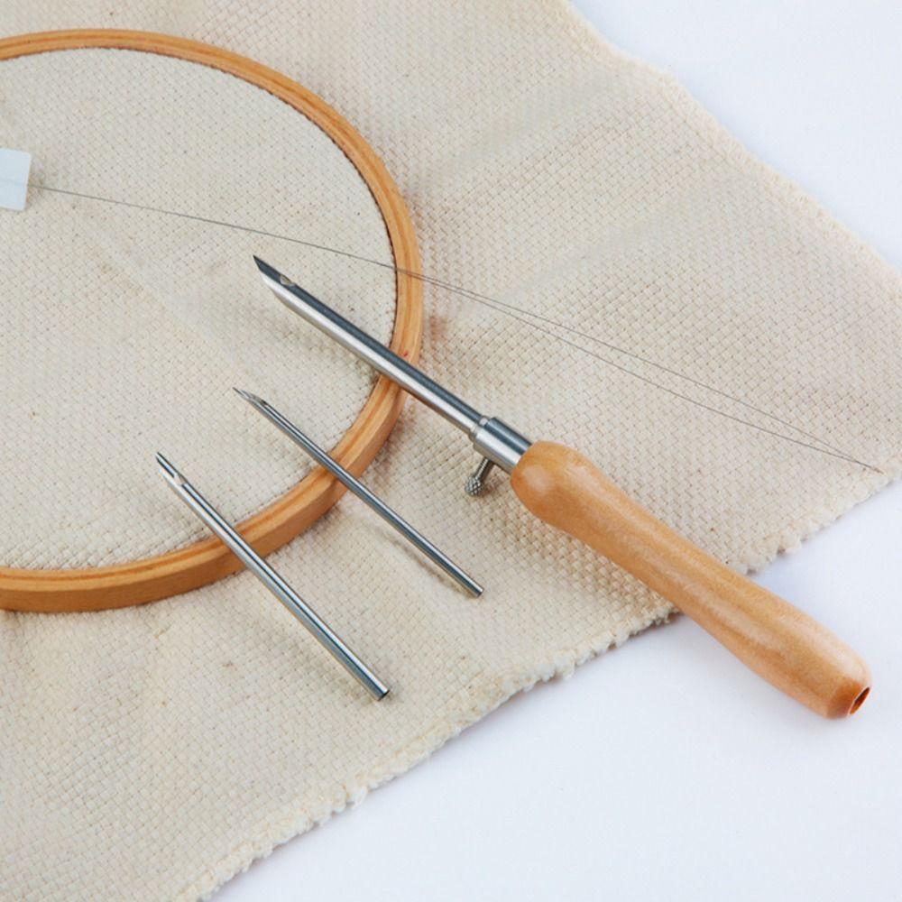 5Pcs Wooden Handle Punch Needle Set 2.5mm/3.5mm/5mm Tailors Awl Set  For Beginner Embroidery