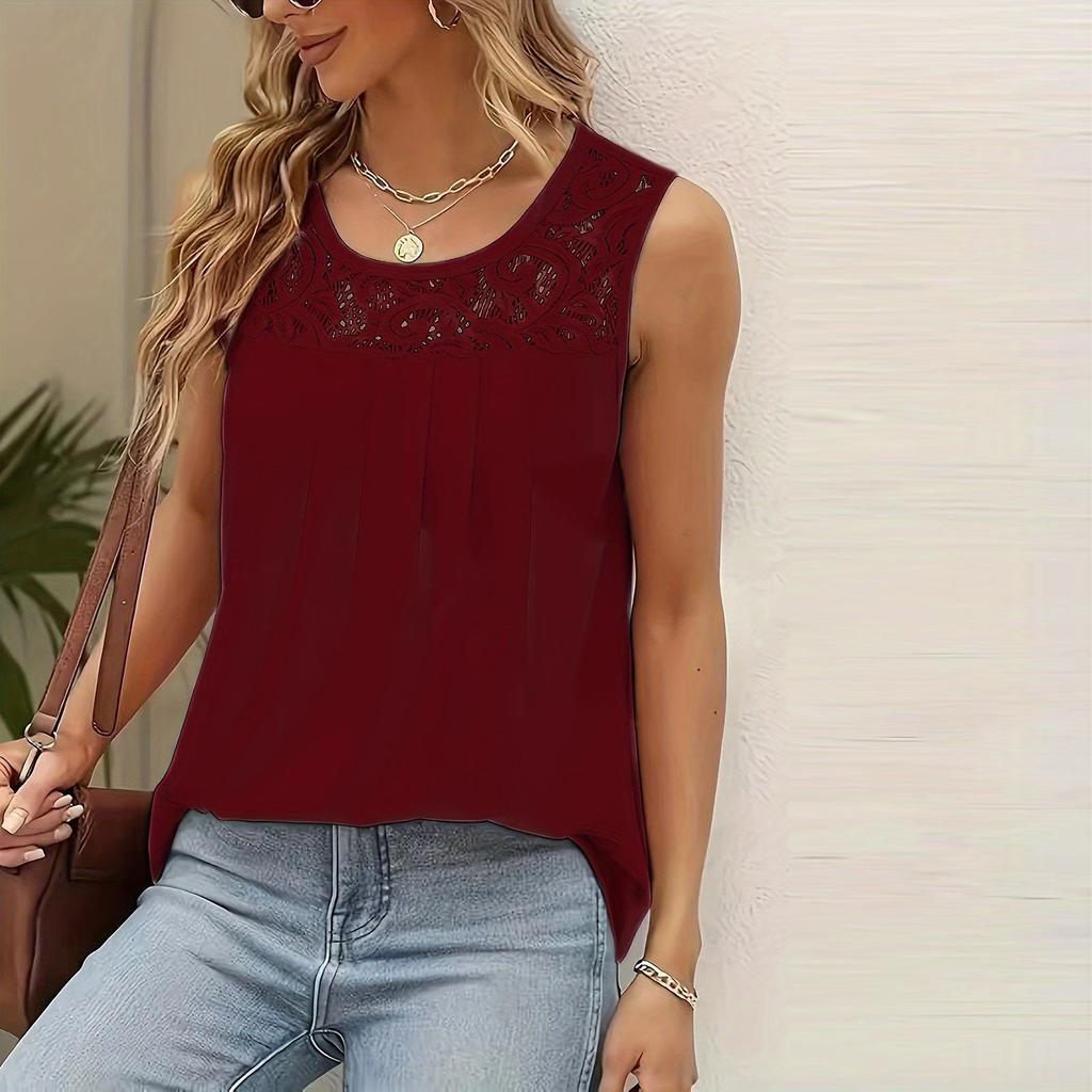 Damen Frühling und Sommer Einfarbig All-Match Ärmellos Brustgefältet Lässig Urlaubs-Top