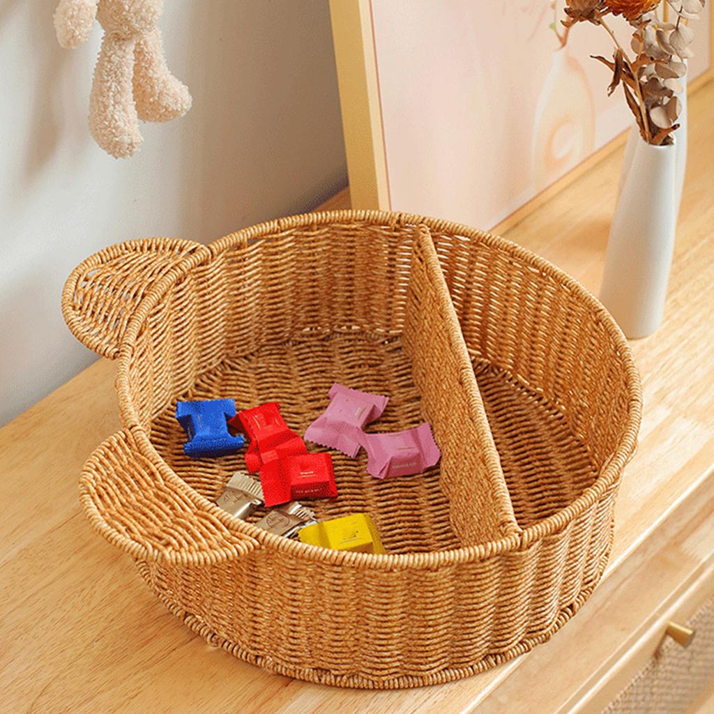 Cartoon Styles Sturdy Rattan Wall Mounted Storage Shelf with Bear Ears Designs for Organizing Accessories and Toy