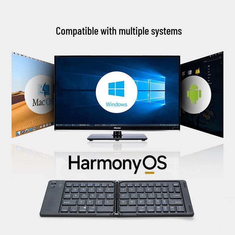 Compact Triple-System Folding Bluetooth Keyboard with Silent Typing and Rechargeable Battery