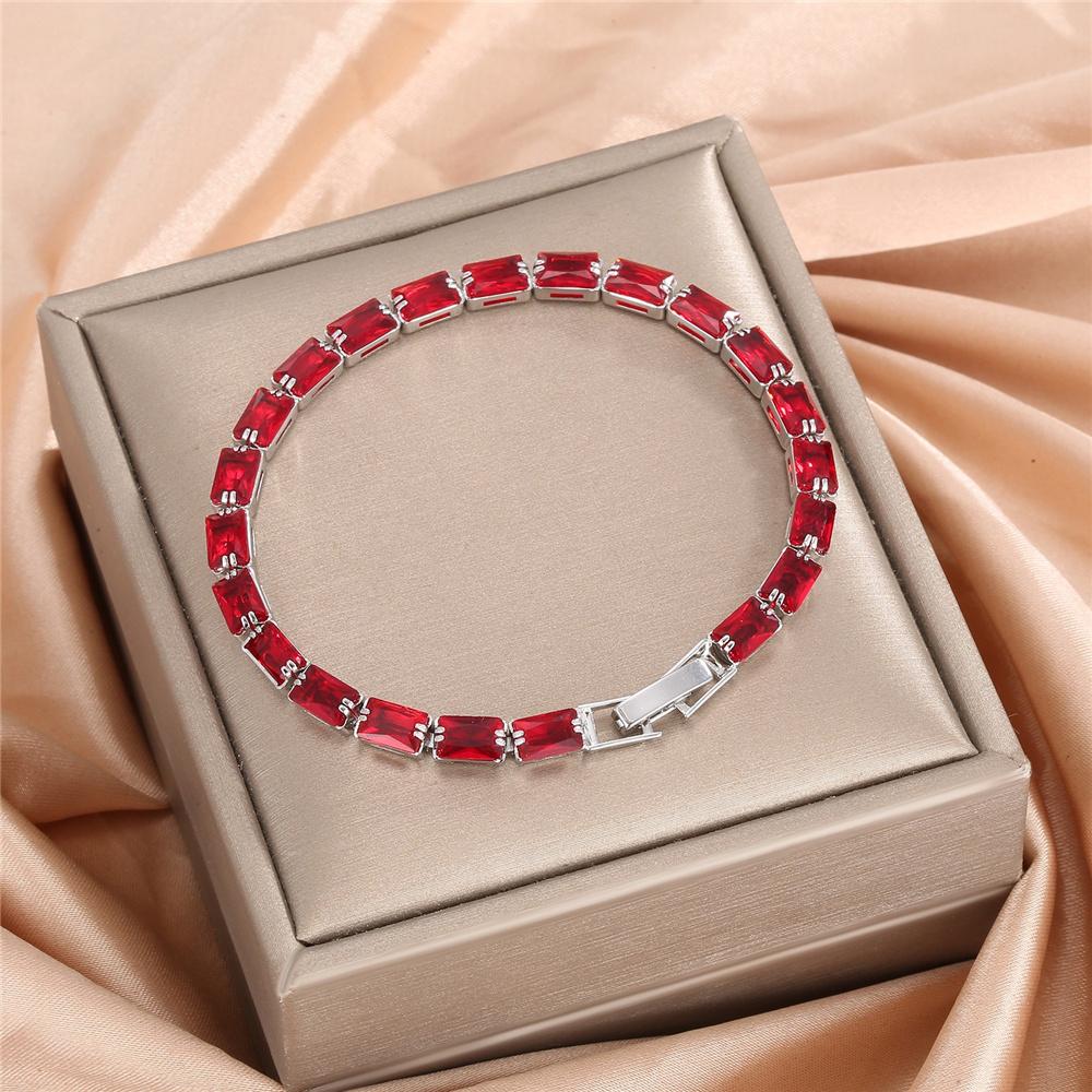 Charm Female Rose Red Blue Green Purple Pink Champagne Zircon Stone Bracelet Cute Silver Color Wedding Jewelry For Women