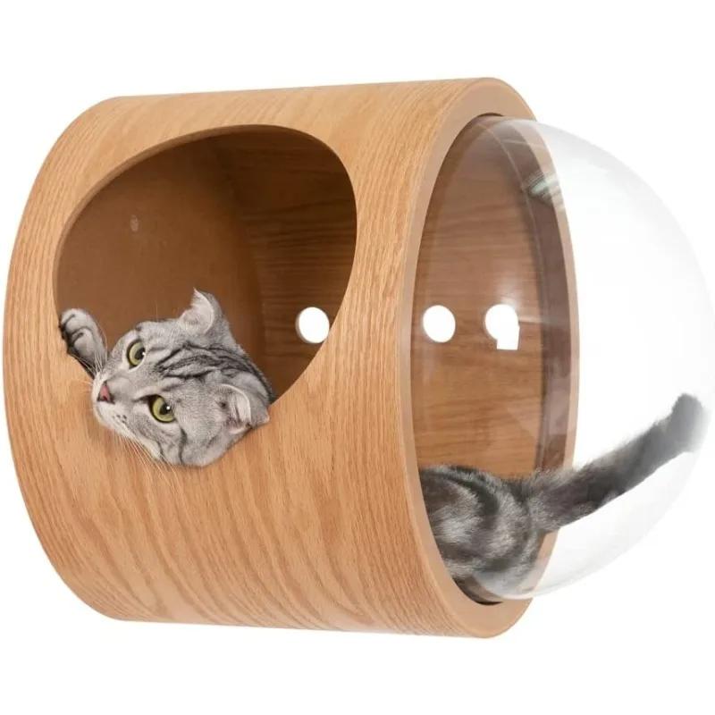 Wooden Cat Tree Wall Hanging Cat Bed Indoor DIY Spacecraft Gamma Cat Dog Pet Bed Window Small Animal Products