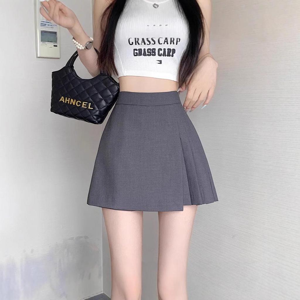 Spring 2025 Women's High-Waisted A-Line Culottes with Irregular Midi Skirt Design