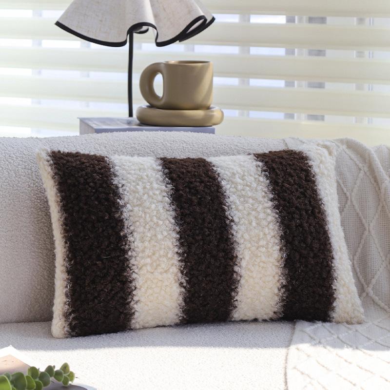 

Striped Pillow Case Living Room Sofa Pillow Sherpa Pillow Case Bed and Breakfast Hotel Model Room Soft Decoration [Pillowcase only]