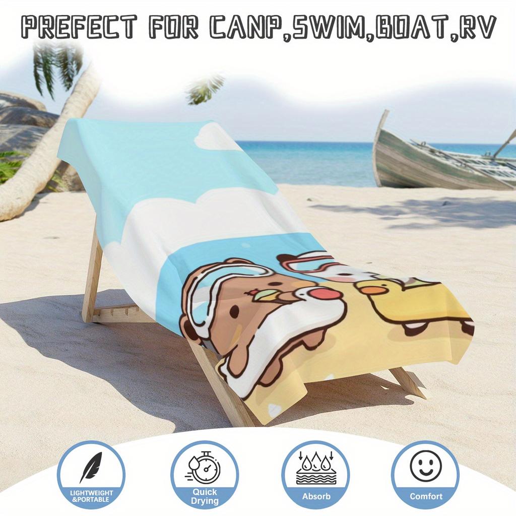 1PC Quick Dry Bear & Panda Beach Towel - Polyester Lightweight Soft Swimming Travel Towel, Unisex for Beach Pad Swimwear Camping