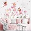 Tecknad Rosa Blomma Älva Maskros Väggklistermärken Flickrum Blommig Fjäril Väggdekaler Sovrum Baby Barnrum Heminredning