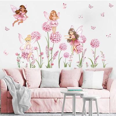 Cartoon Rosa Blume Fee Pusteblume Wandaufkleber Mädchenzimmer Floral Schmetterling Wandaufkleber Schlafzimmer Baby Kinderzimmer Kinder Heimdeko