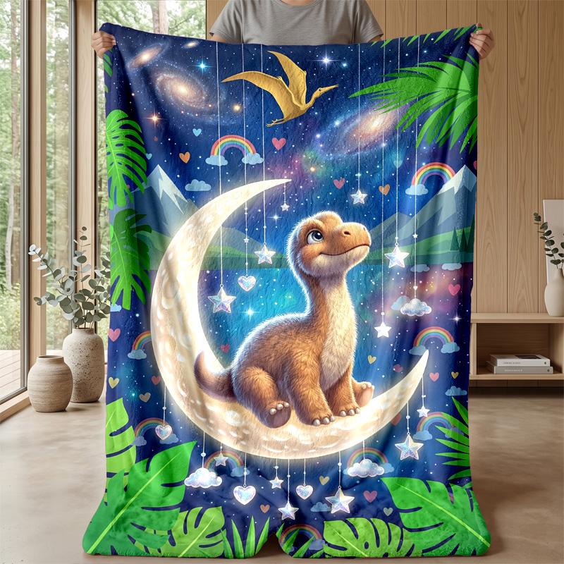Dinosaur Dreams in Space blanket Personalized Name Flannel Blanket Soft Cozy Plush Throw for Sofa Bed Lightweight Home Decor