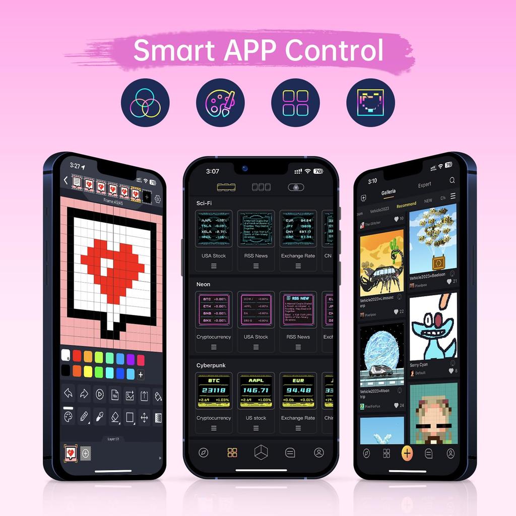 Divoom Times Gate Desk Stylish Digital Pixel Art App 5 Customizable RGB Game Room DIY Desk Pink Clock, Design, Controlled, Screens, Wi-Fi