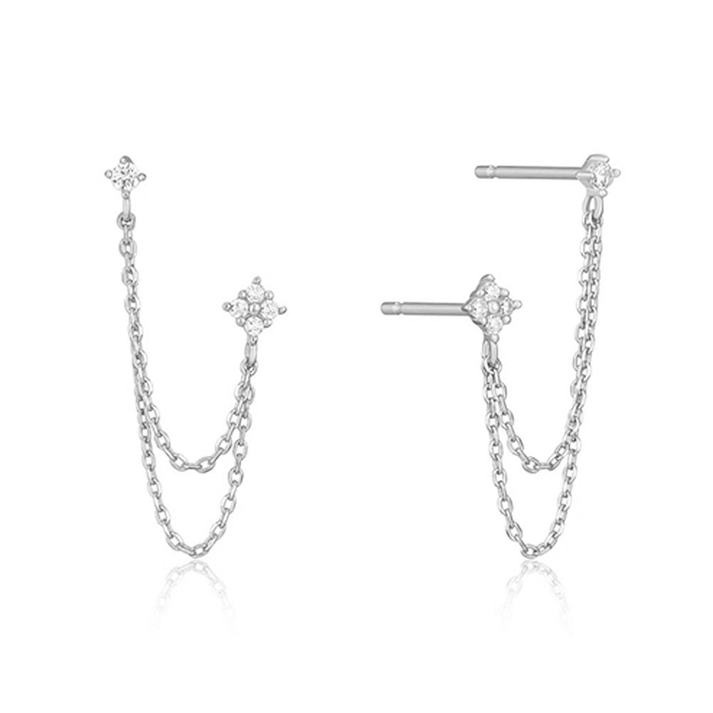Cao Shi Trendy Rhinestone Chain Tassel Earrings - Stylish and Unique (1 Pair)