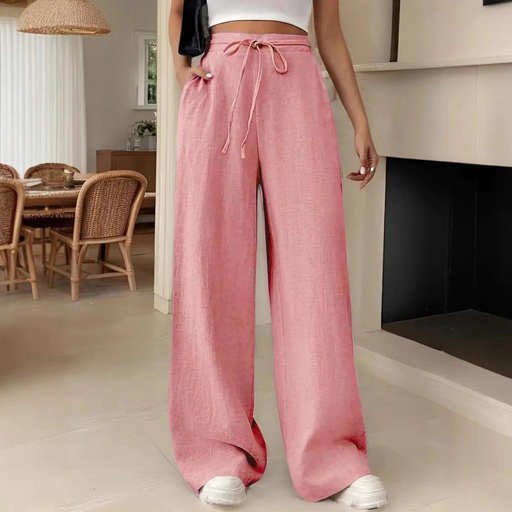 Wide Leg Floor Length Pants Women Drawstring Pant Loose Y2k Streetwear Capris Pockets Casual Sports Summer High Waist Basics
