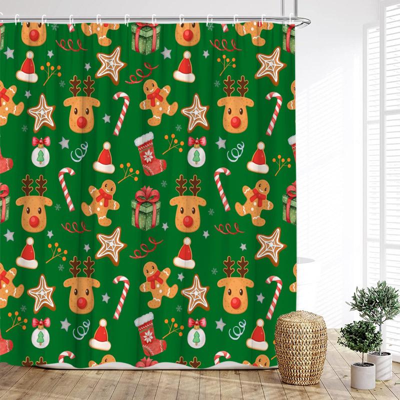 Cartoon Christmas Shower Curtain Funny Snowman Santa Claus Elk Xmas Trees New Year Kids Bath Curtains Bathroom Decor With Hooks