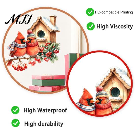 Holiday Atmosphere Wall Art Christmas Bird Sticker, Watercolor PVC Decal, Waterproof Winter Glass Stickers Theme Window Cling for Doors And