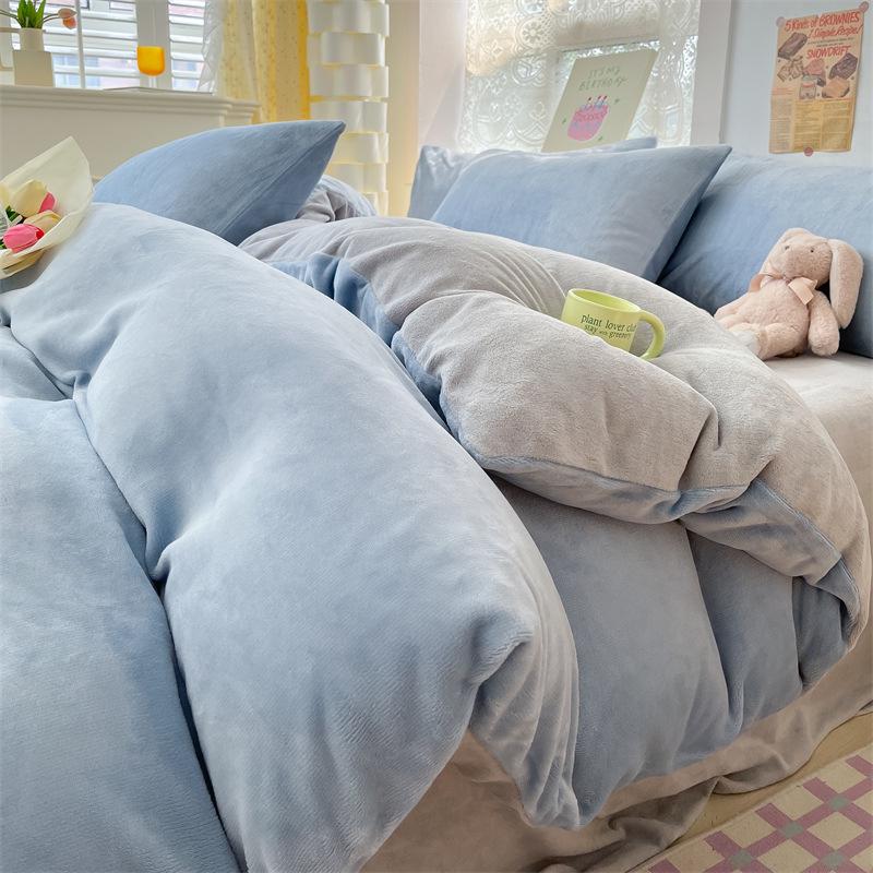 G5Z Milk Fleece 4-Piece Bedding Set: Thick, Warm, Anti-Static, Double-Sided for Autumn/Winter. Includes Single Duvet Cover.