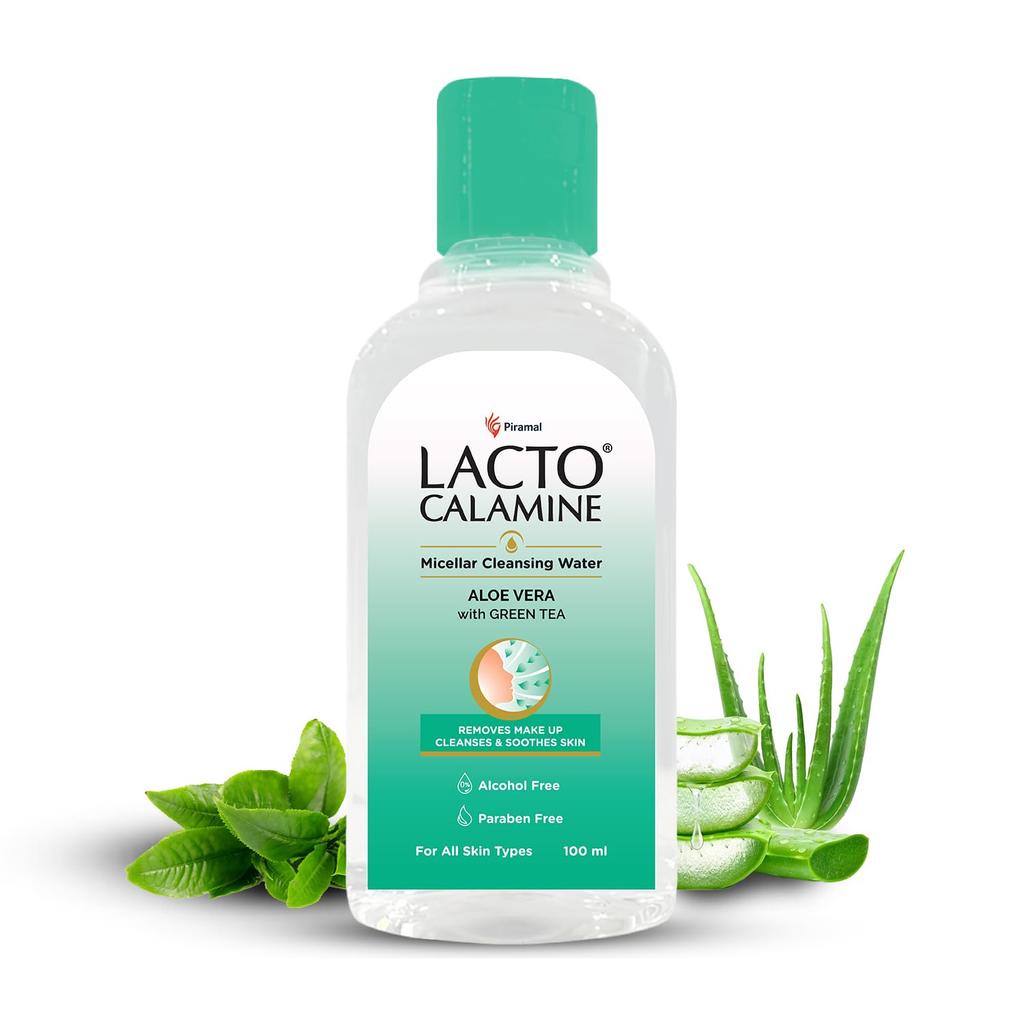 Lacto Calamine Micellar Water Make-Up Remover Liquid 100ml With Aloe Vera Green Tea Niacinamide
