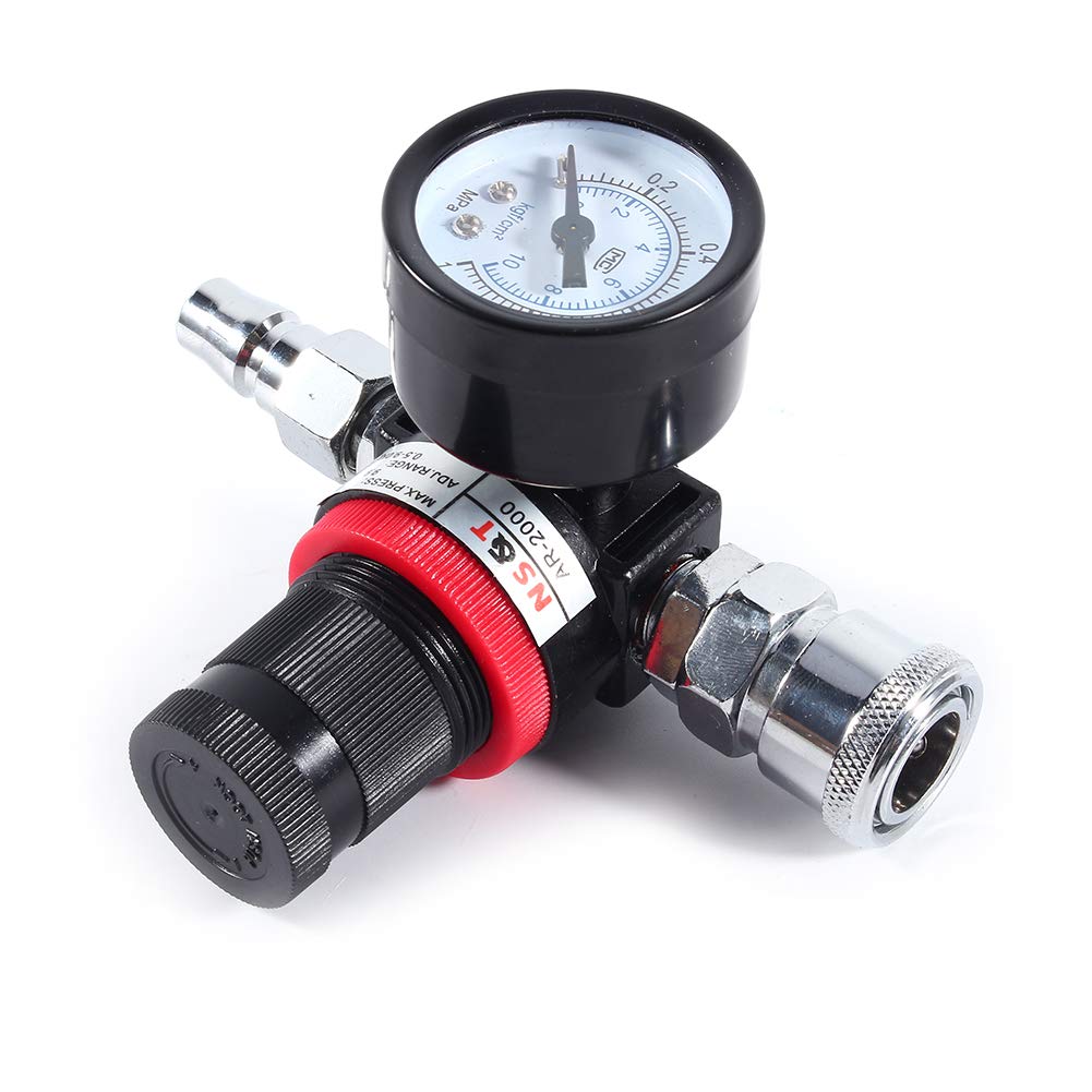 1/4" Air Pressure Regulator with Gauge, Air Pressure Regulator Gauge Adjustment Valve for Spray Guns and Compressors