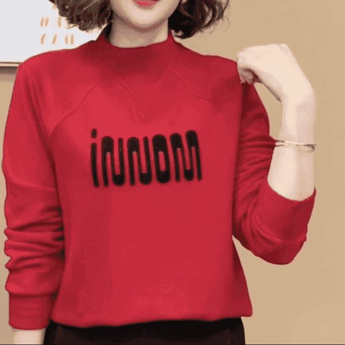 

Women s Plus Size Double-Sided Fleece Base Layer Top - Winter Casual Versatile with Half-High Collar 3XL красный