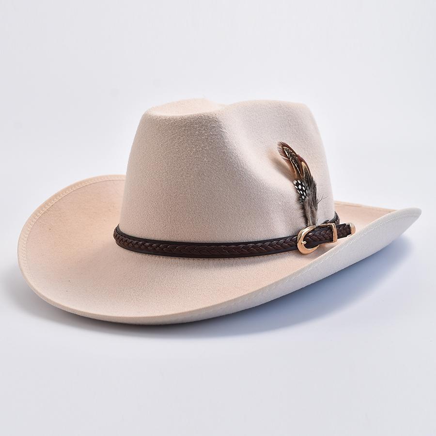 Men Women Western Style Felt Fedoras Hats Vintage Gentleman Cowgirl Jazz Hats Wide Brim Church Caps