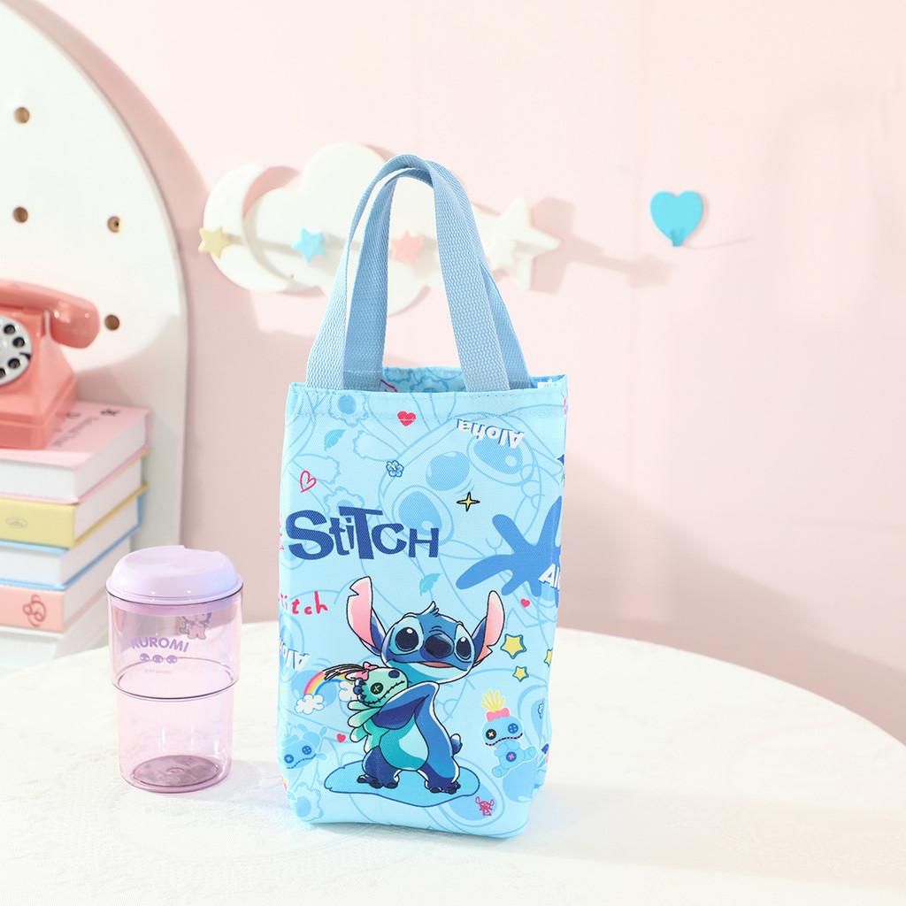 Stitch Print Canvas Insulated Cup Bag With Storage Pouch For Outdoor Use