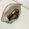 Green Floral Lined Makeup Pouch Lightweight Canvas, Large Capacity, Multi-Functional Cosmetic Organizer Bag, Ideal for Travel and Everyday Use