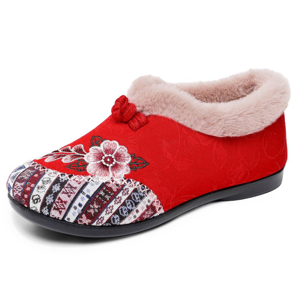 Cotton shoes women's new winter velvet thickened cotton shoes hair generation embroidered mother shoes casual shoes one foot cotton boots