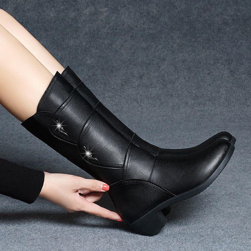 Fashion Autumn Winter Fleece-Lined Black Half High Boots for Women Y2k Waterproof Footwear Sale 2025 Novelty New Pu Mid Calf Shoes Woman
