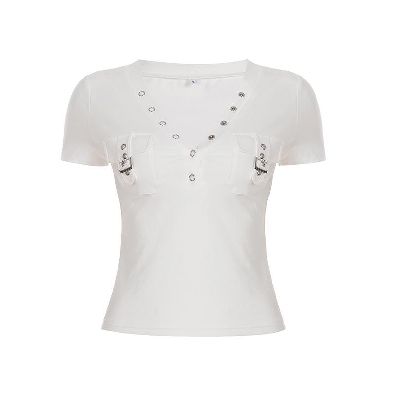 

Американская уличная укороченная футболка с V-образным вырезом, прорезями и облегающим силуэтом Small белый