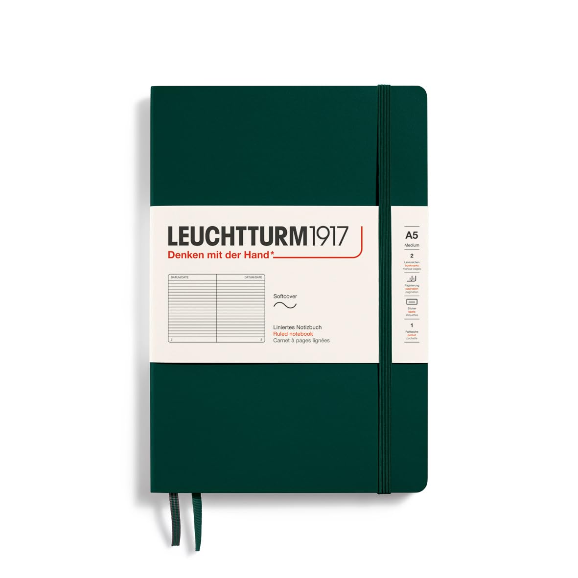 Блокнот Leuchtturm A5 Горизонтальный Мягкий Лес Официально Импортированный, в линейку, обложка, зеленый, 367270,