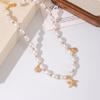 Boho Starfish Shell & Faux Pearl Necklace - Beach Vacation Style Clavicle Chain