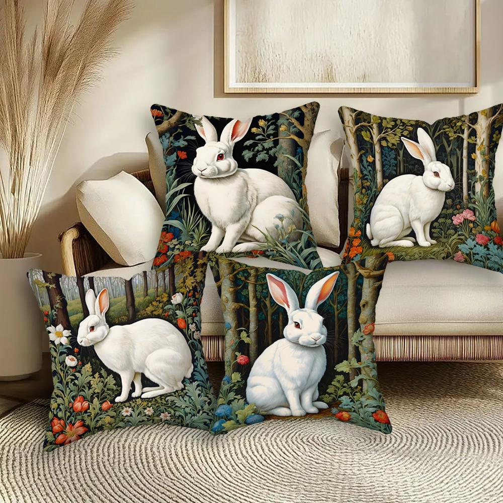 Cute Rabbit illustration Pillow Covers,Polyester Decorative Cushion Cases for Living Room Sofa (Pillow Inserts Not Included)