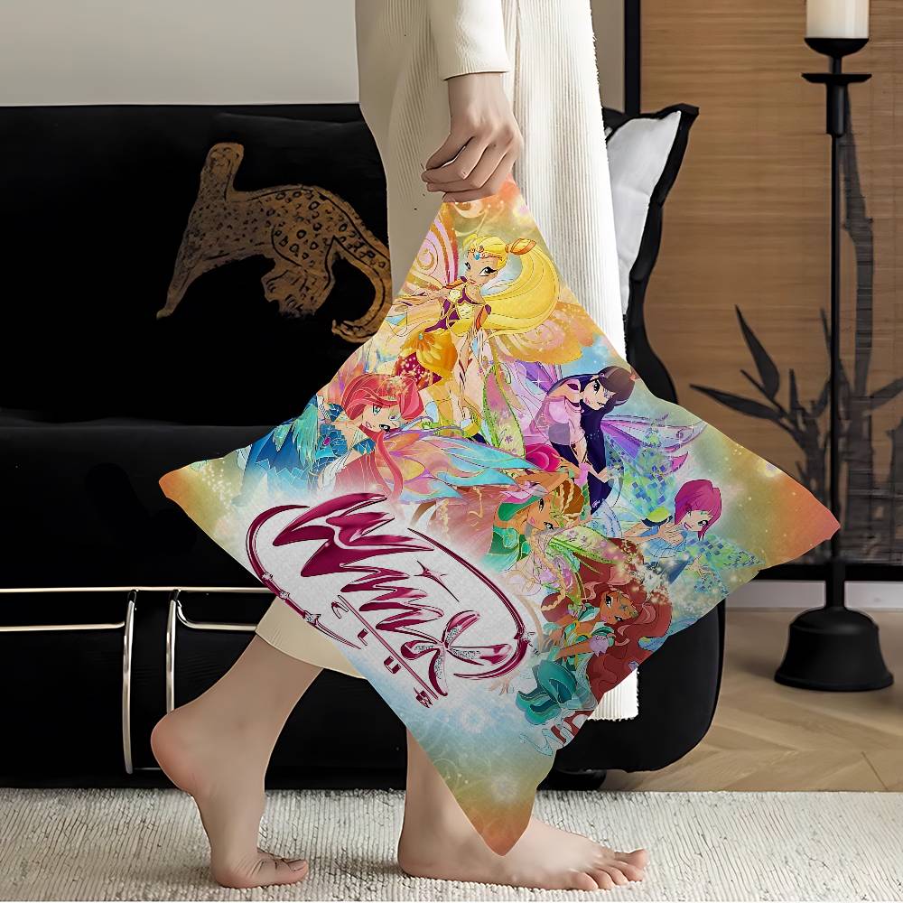 GirlWWinx Catoon Clubs Pillow Covers Cartoon Sofa Decorative Home Doublesided Printing Short Plush Cute Cushion Cover