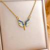 Gradient Diamond Feather Sword Pendant Necklace with Angel Wings Design