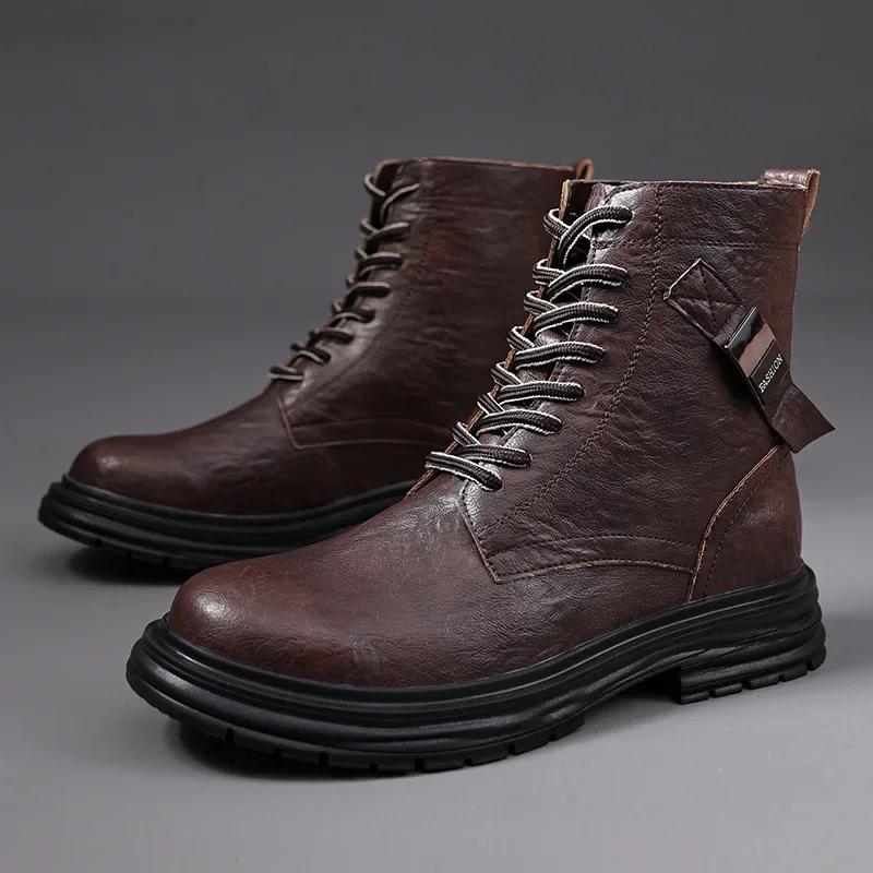Fashion Men's Boots Trend Man Shoes Tooling Boots Fashion Men's Motorcycle Boots Retro Zipper High Top Shoes for Men