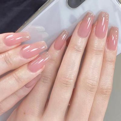 24Pcs/Set Quick Nails Short Ballet Glitter False Nials Sticker Wearable Waterproof Manicure Finished Nails
