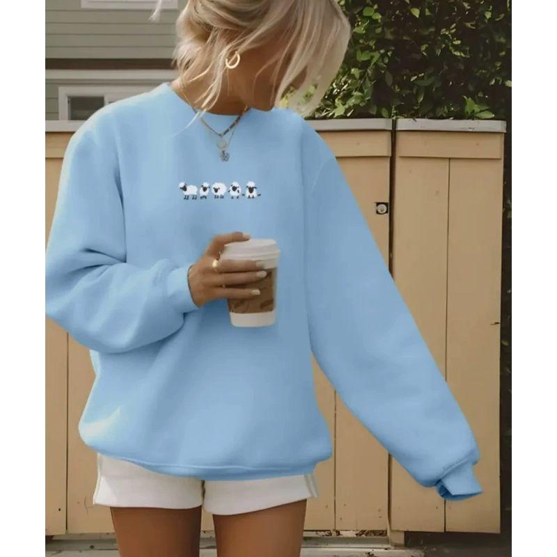 Loose Printed Top Western Style New Fashion Casual Loose Print Hoodie round Neck Long sleeve Top